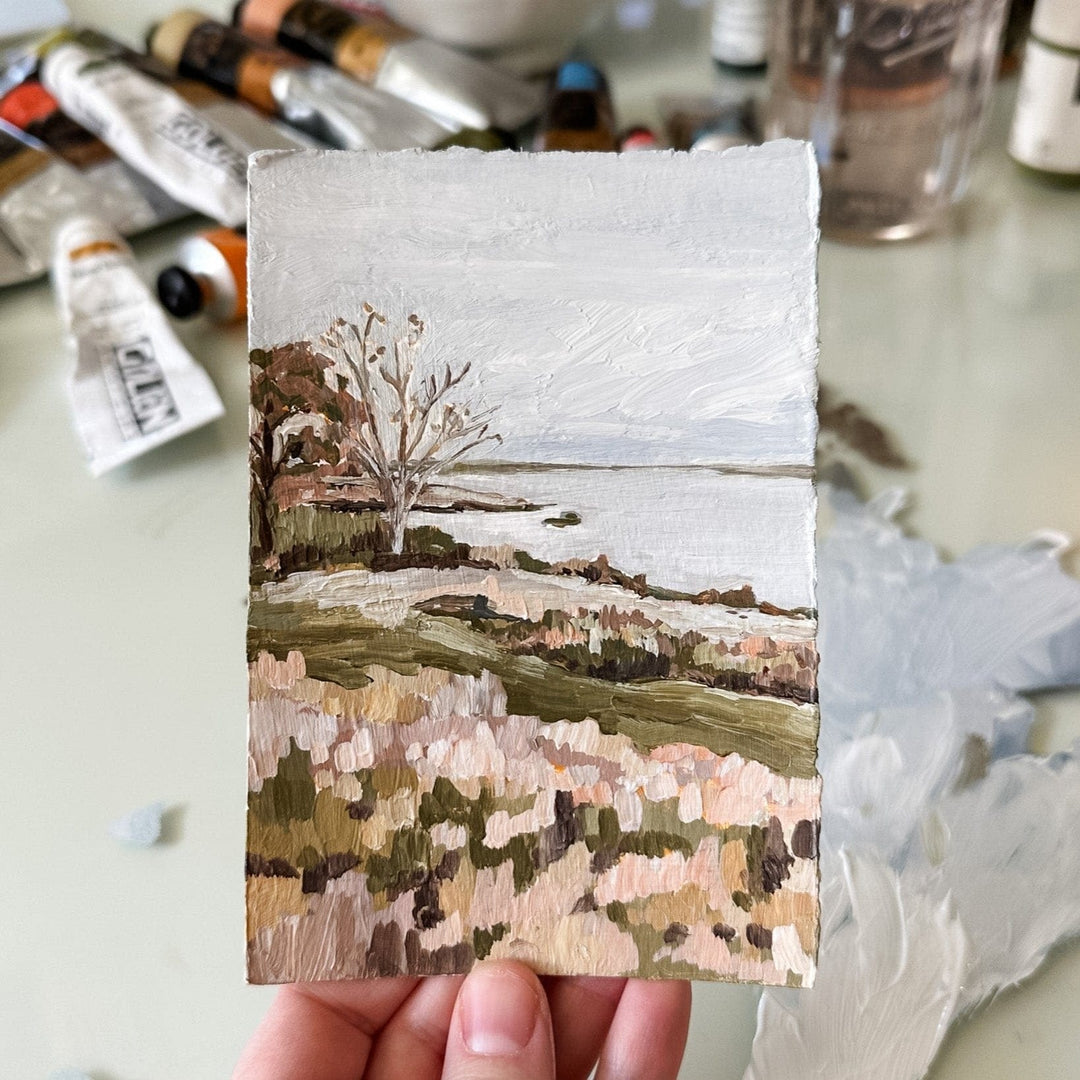 Miniature landscape painting with muted colors