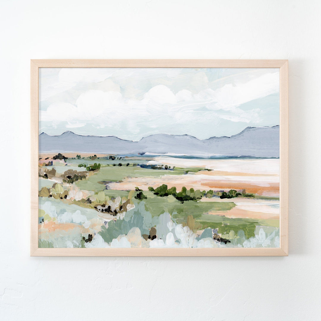 Antelope Island landscape painting in a wooden frame