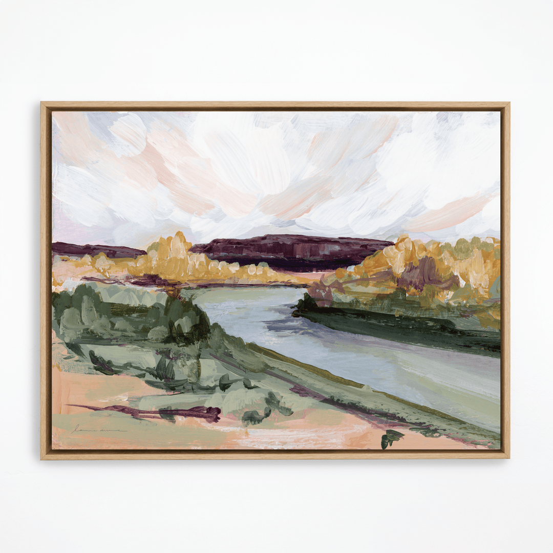 Bluff River landscape painting in natural frame