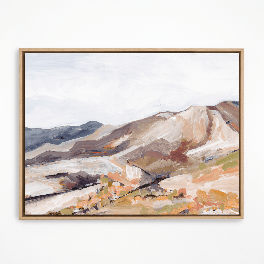 Blush mountain painting in natural frame