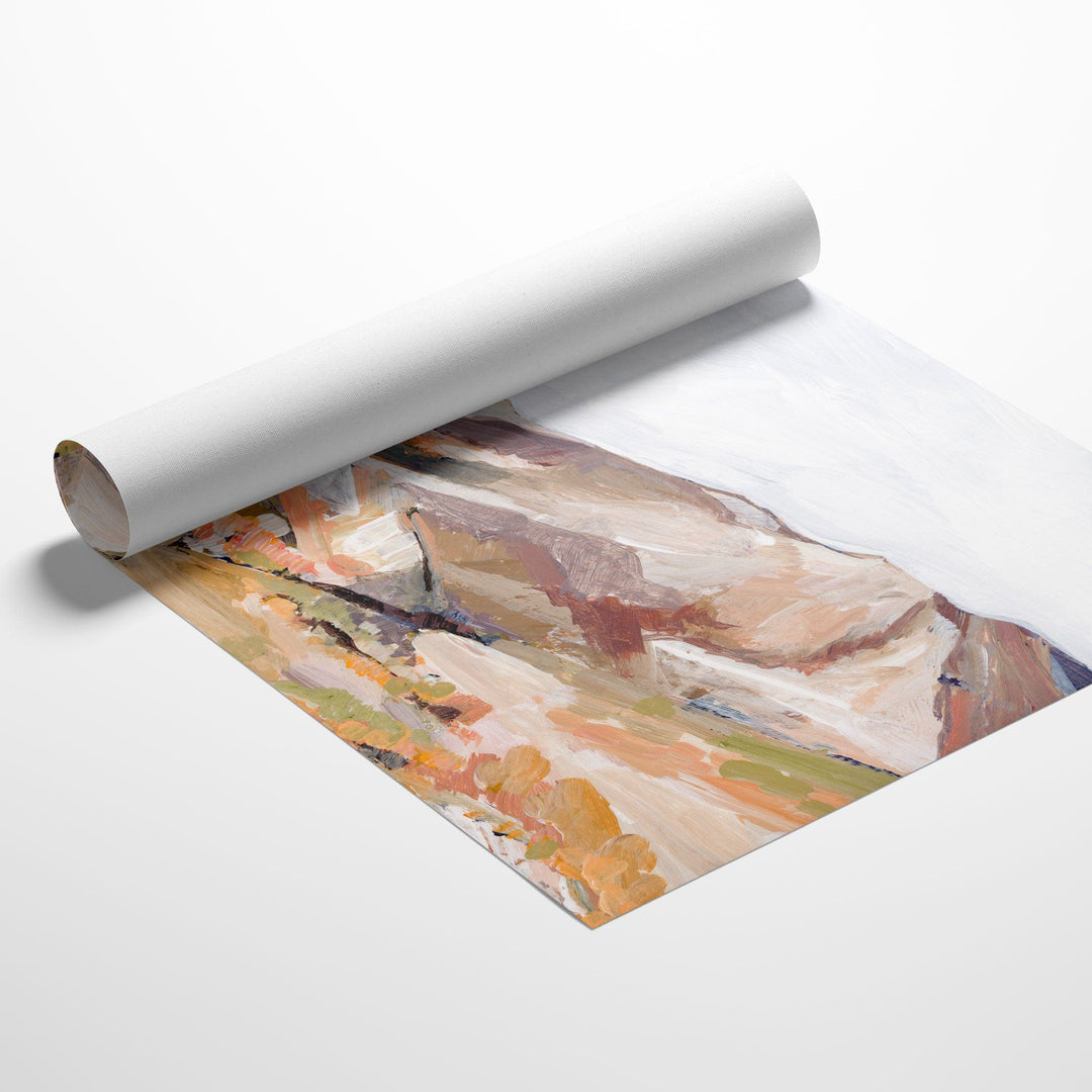 Blush Mountain rolled canvas print of abstract landscape.