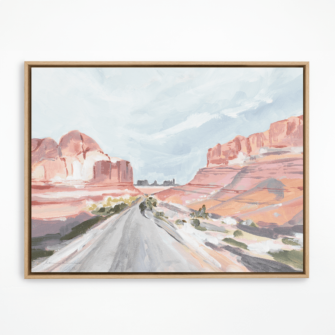 Canyon road painting in natural frame