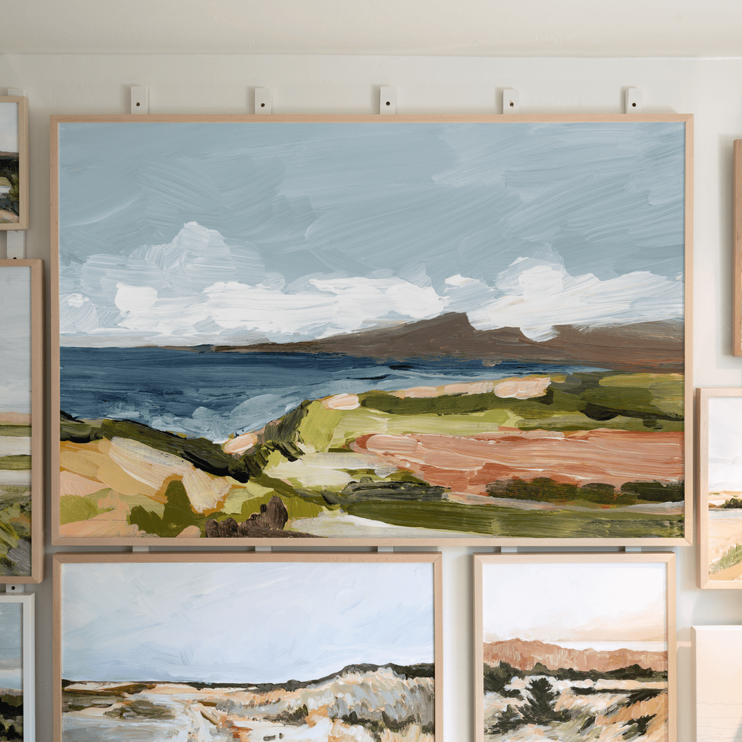 Maui landscape painting, framed, showcasing ocean and land colors