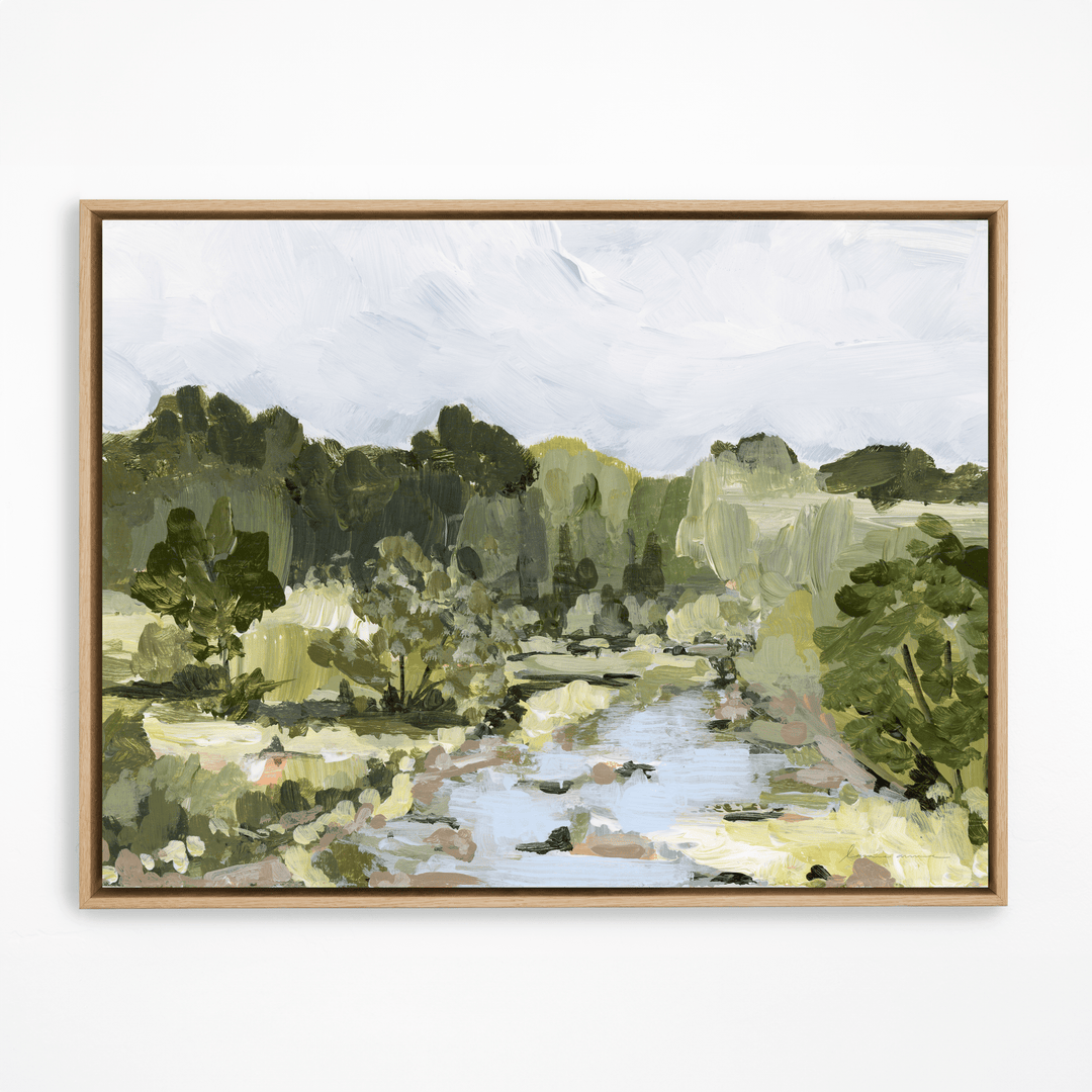 Countryside creek painting in a natural frame.