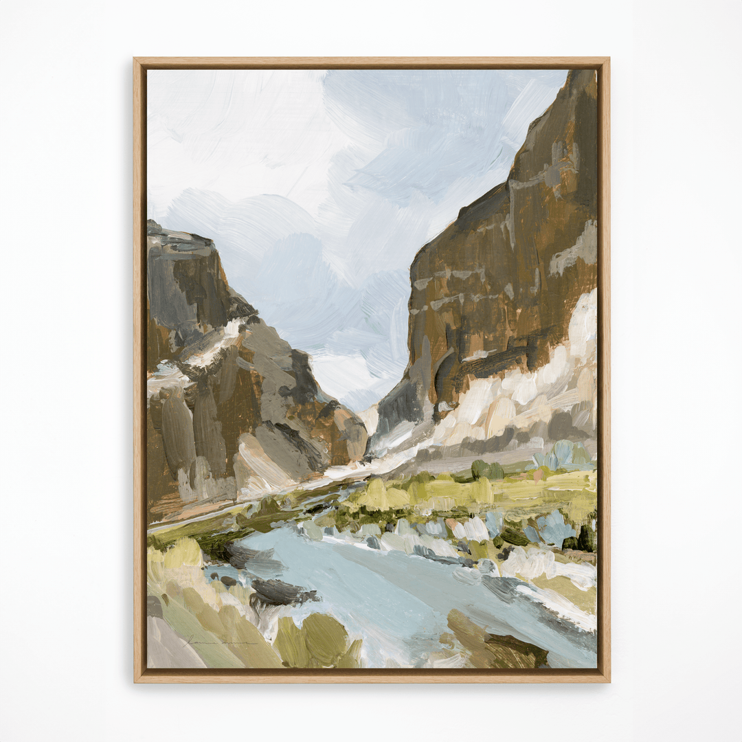 Day River painting in natural frame