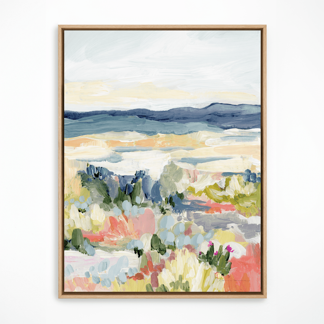 Desert dawn landscape painting in natural frame.