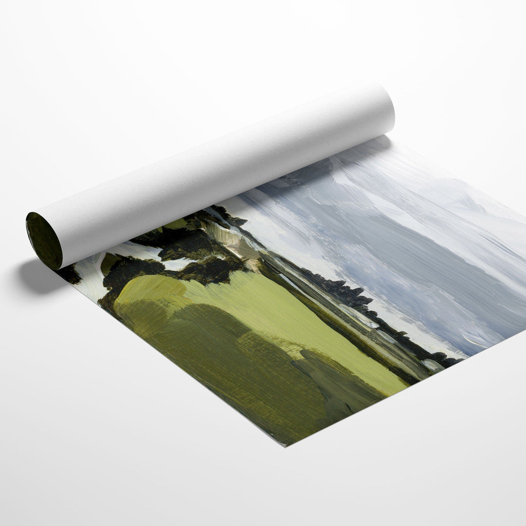 Foggy countryside painting rolled canvas