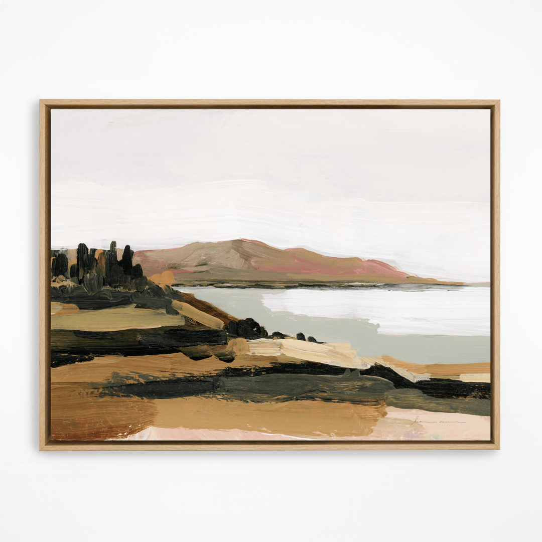 Forest lake painting in natural frame