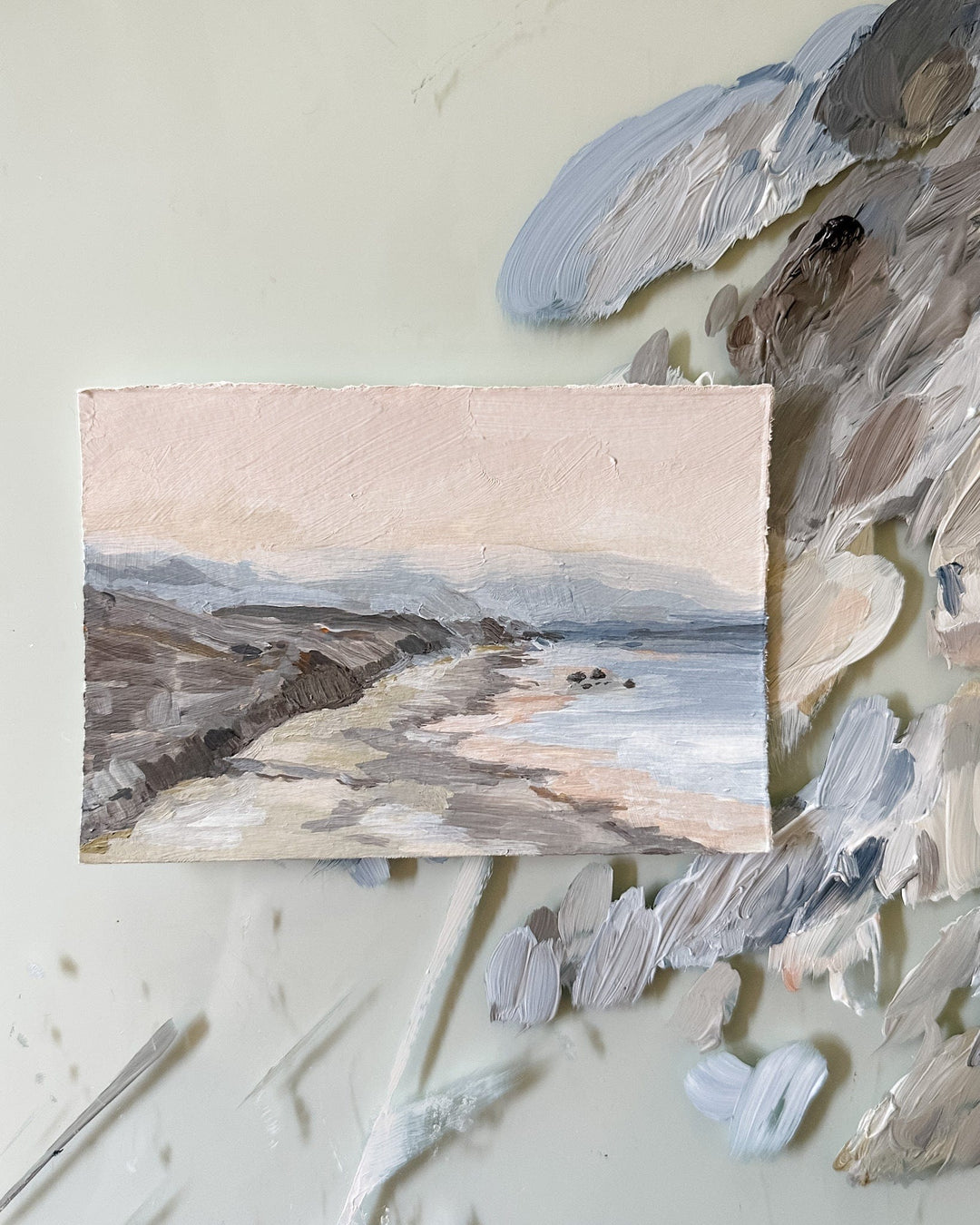 Beach landscape painting with ocean and sky