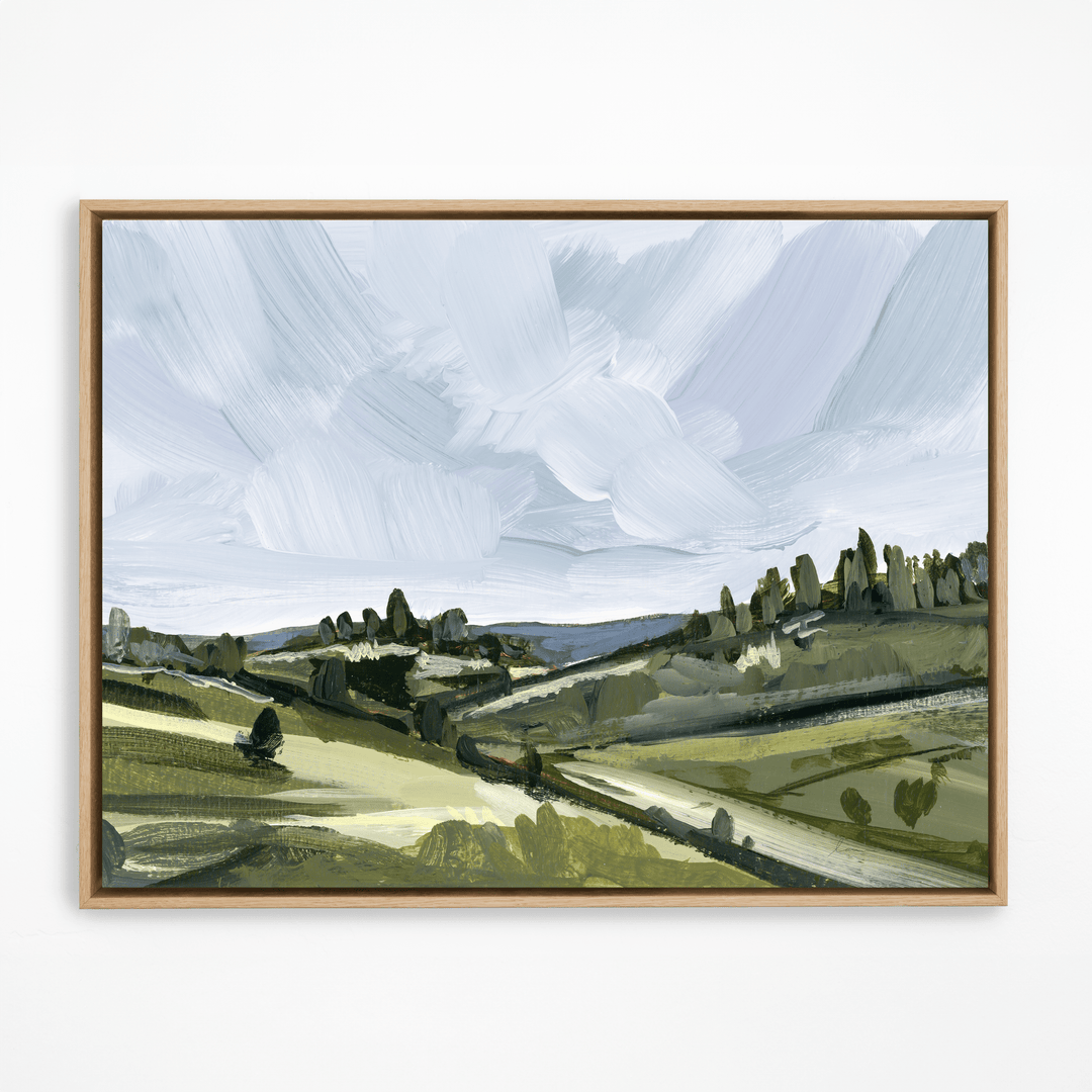 Italian hills painting in natural frame