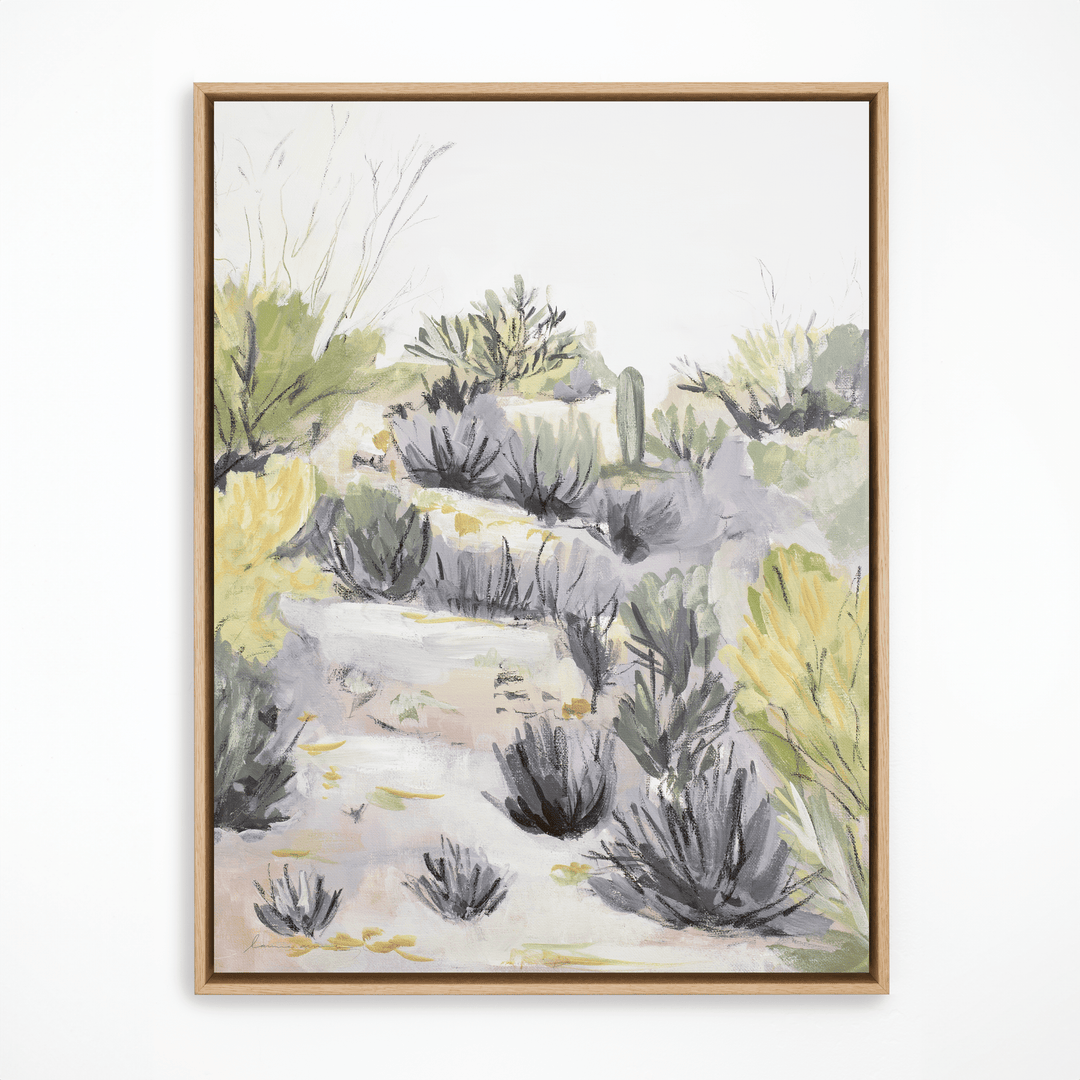 Morning desert landscape painting in natural frame