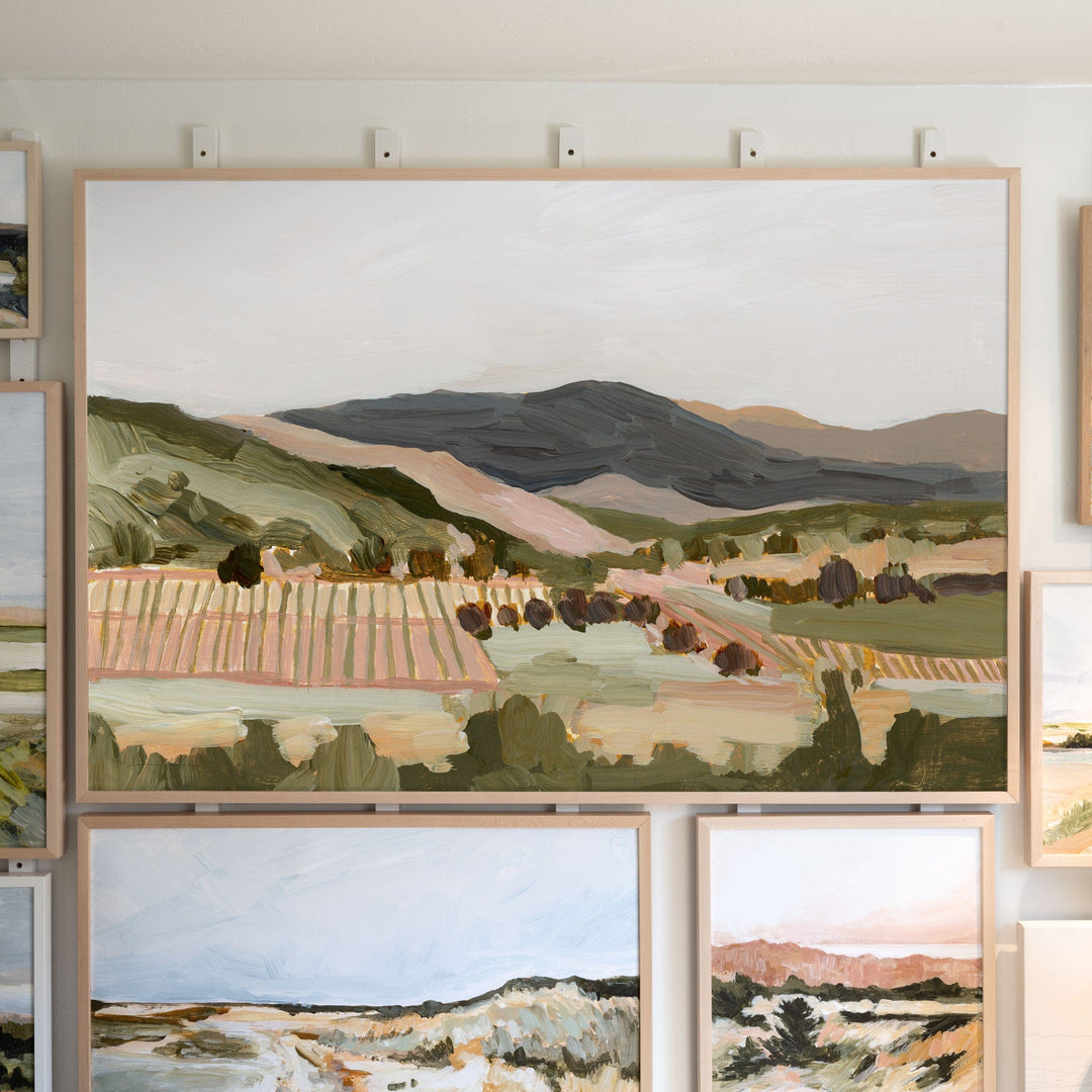 Napa Valley landscape painting in a wooden frame