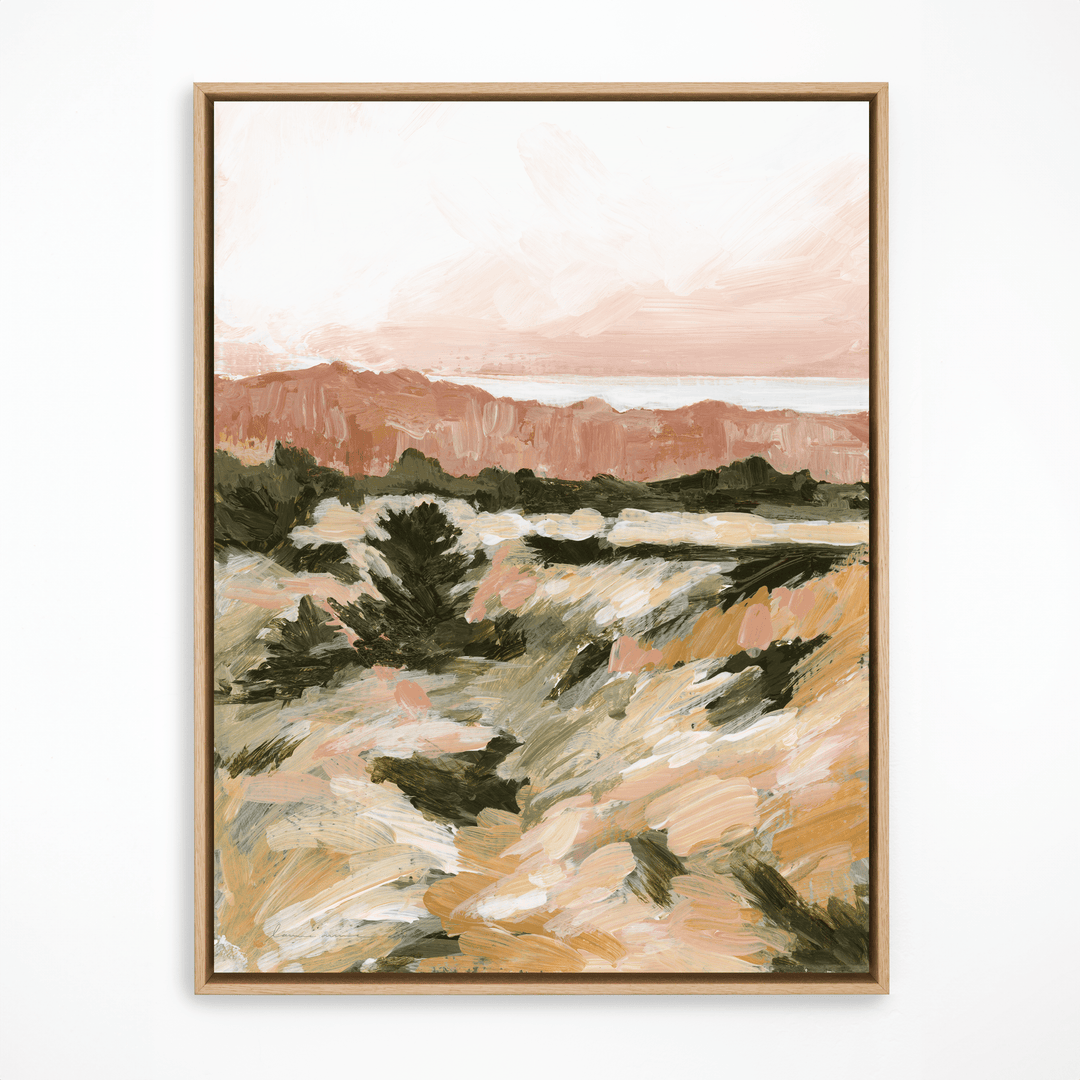 Ochre Coast landscape painting in natural frame