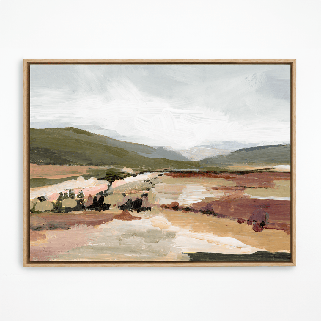 Olive Hills landscape painting in a natural frame.