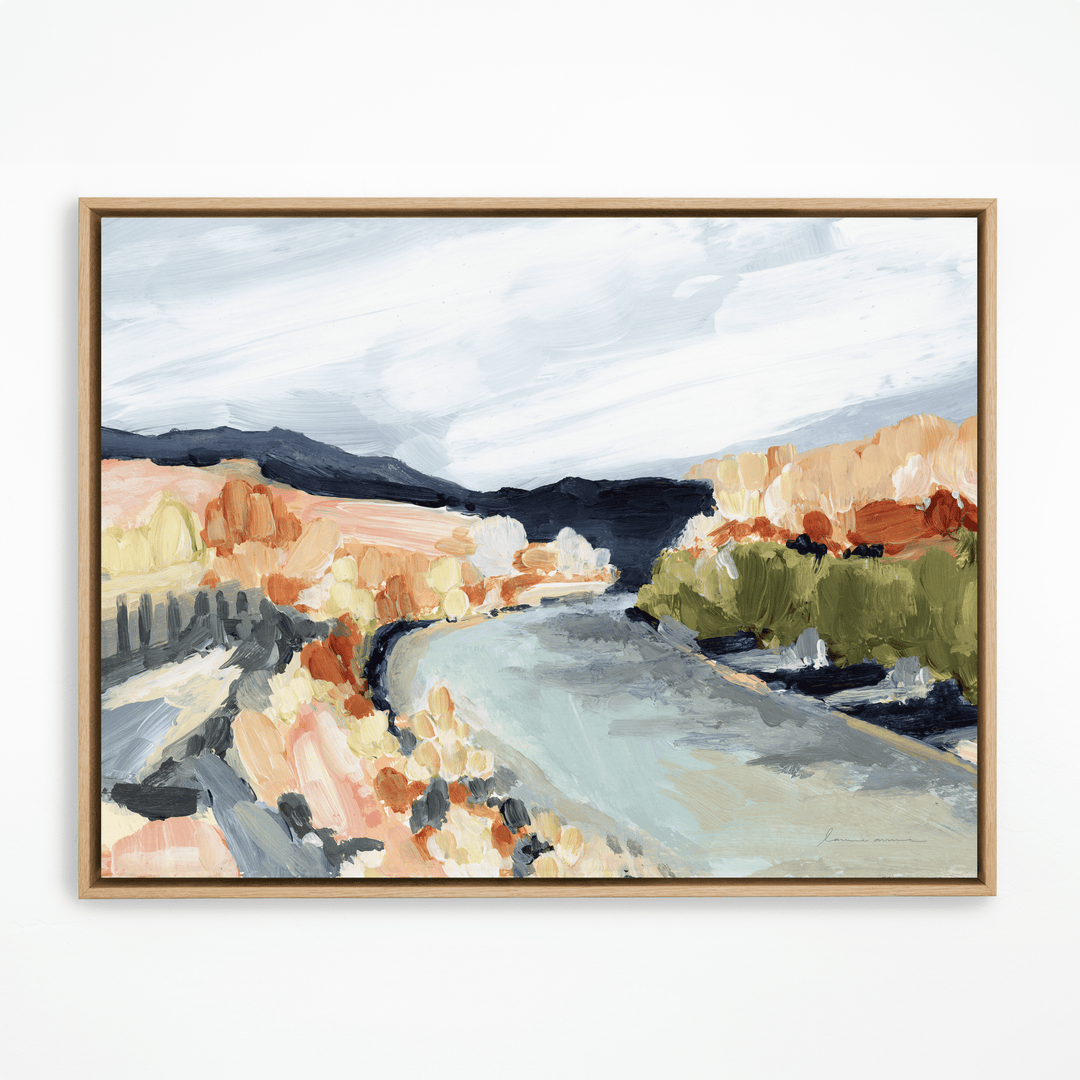 Painted River II landscape art in natural frame