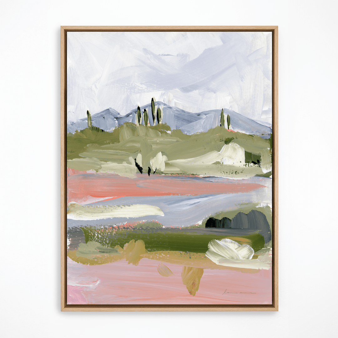 Periwinkle Desert landscape art in natural frame