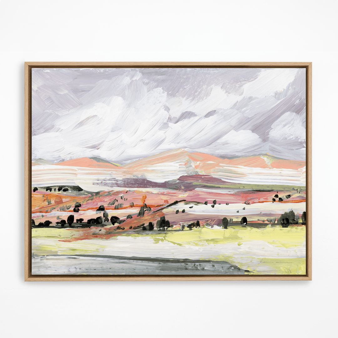 Rainbow Valley landscape painting in natural frame