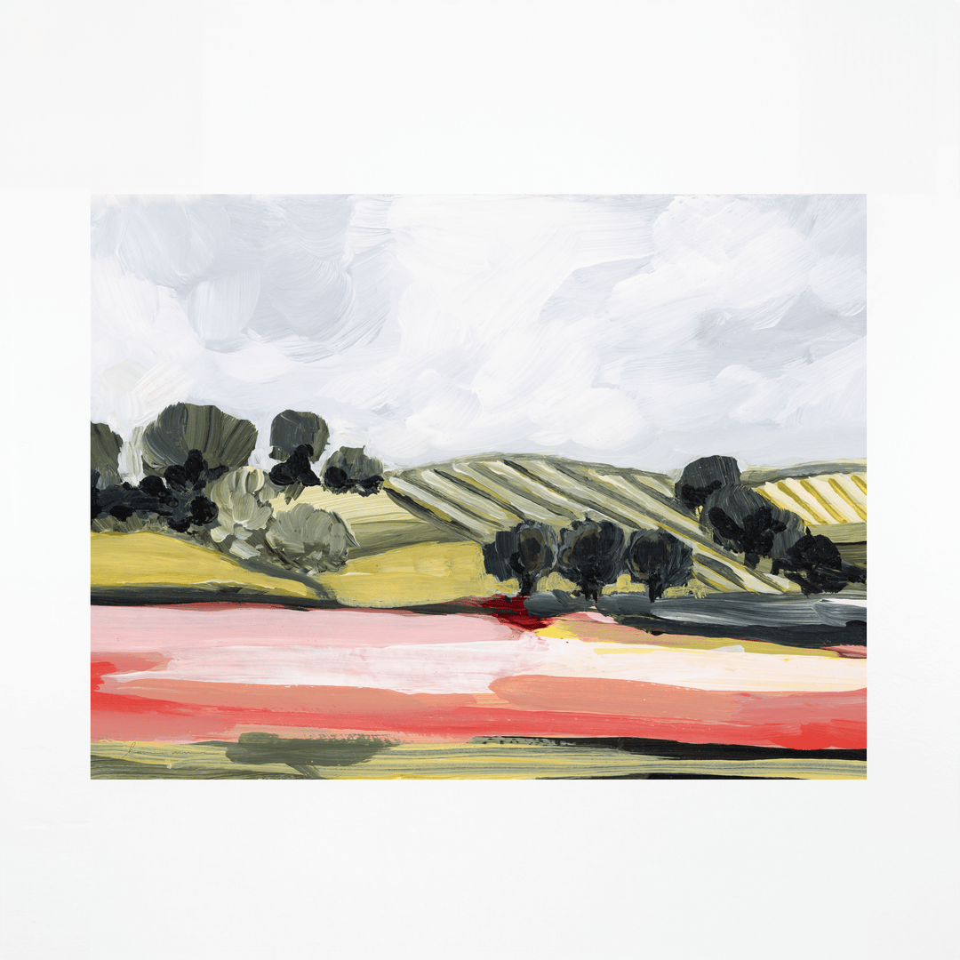 Red fields print landscape art