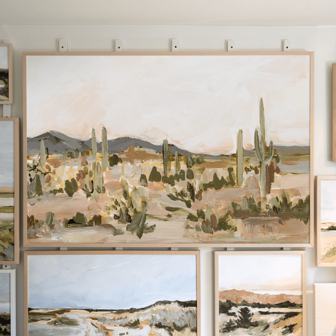 Saguaro cactus landscape painting in a frame