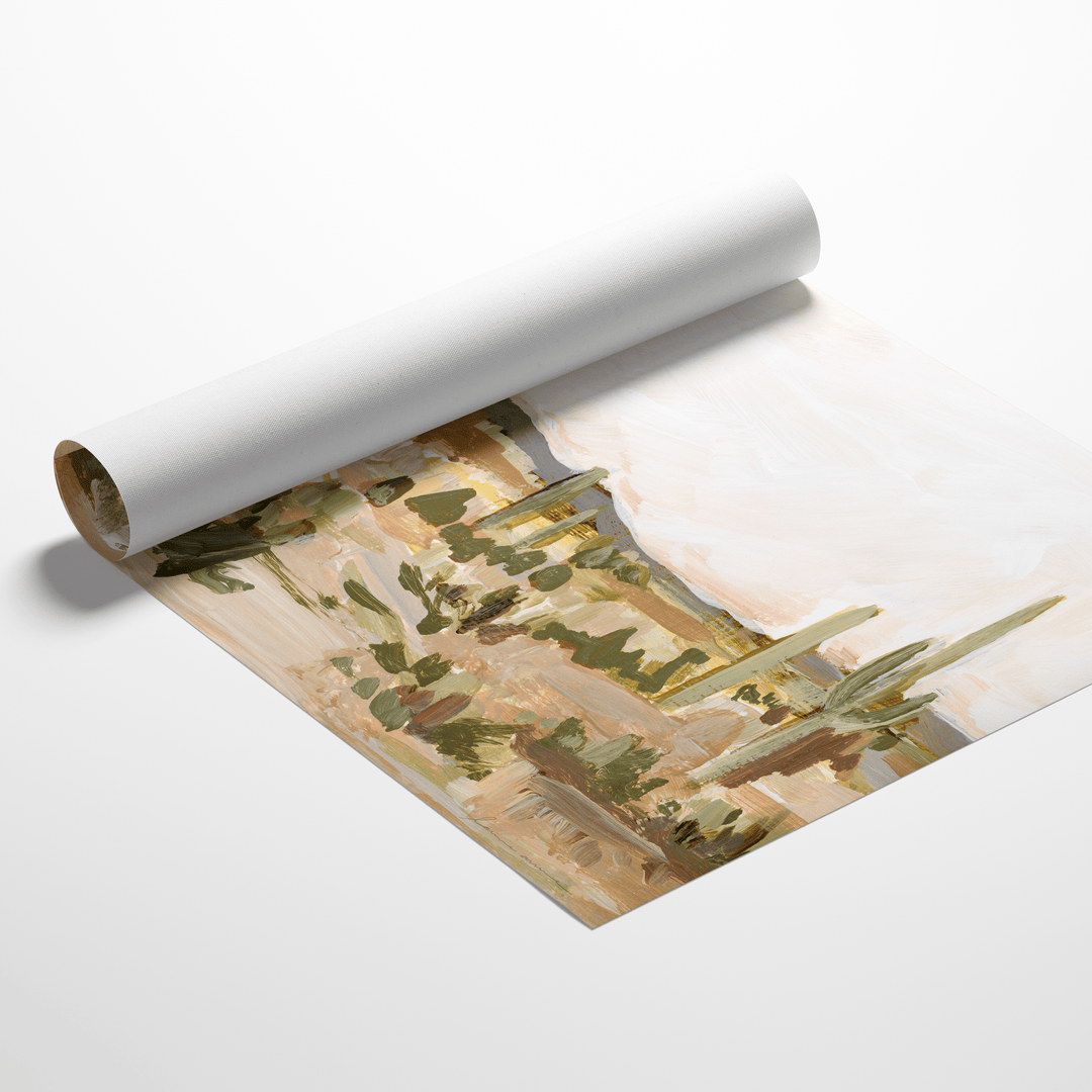 Rolled canvas art print featuring a Saguaro cactus landscape.