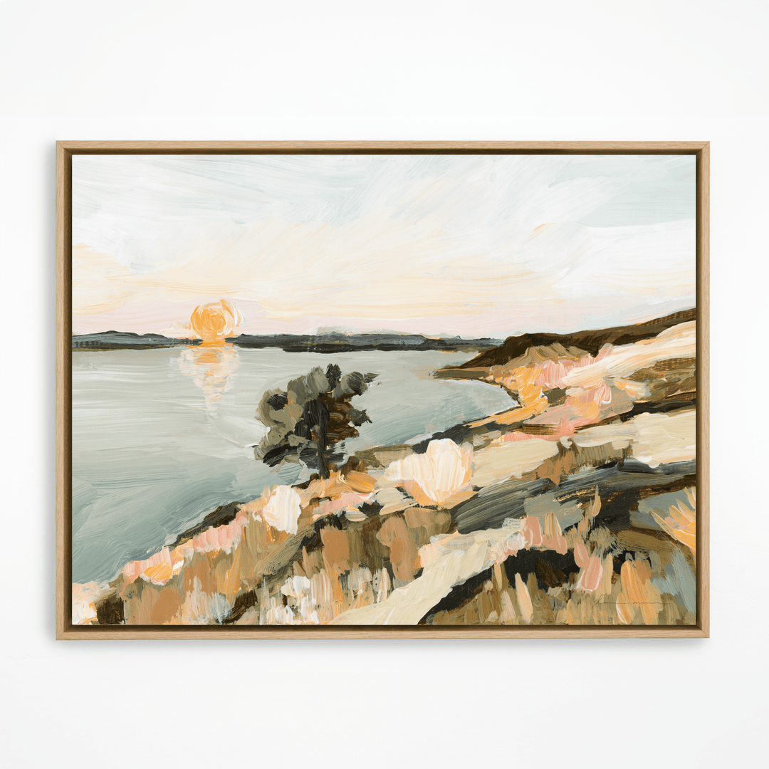 San Juan Island landscape painting with natural frame.