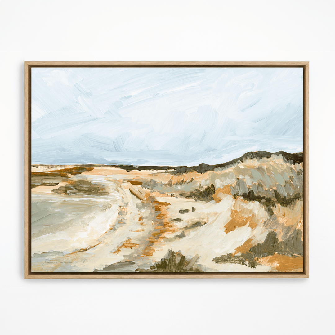 Seaside dunes art print in natural frame