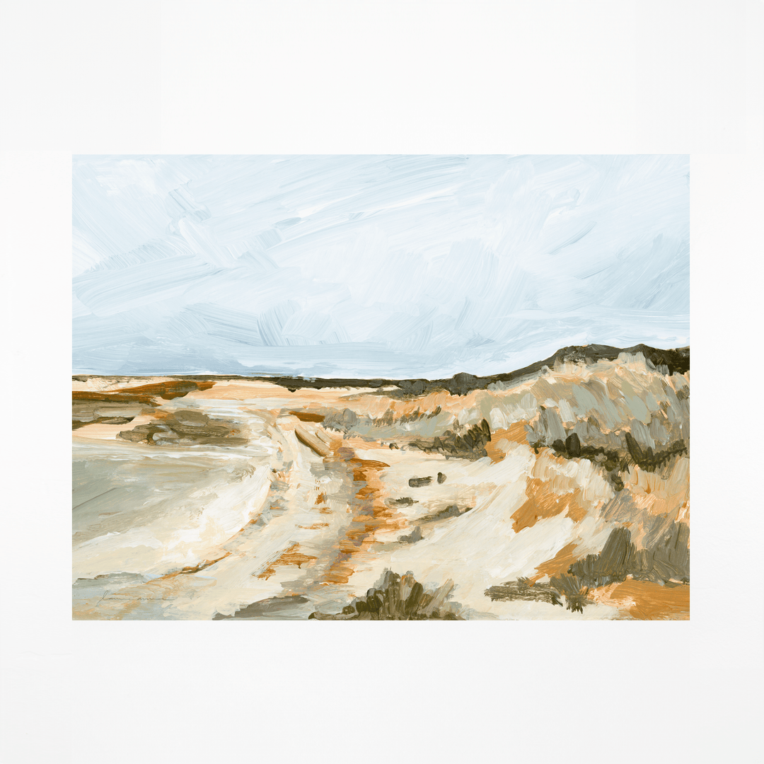 landscape painting of coastal dunes and sky