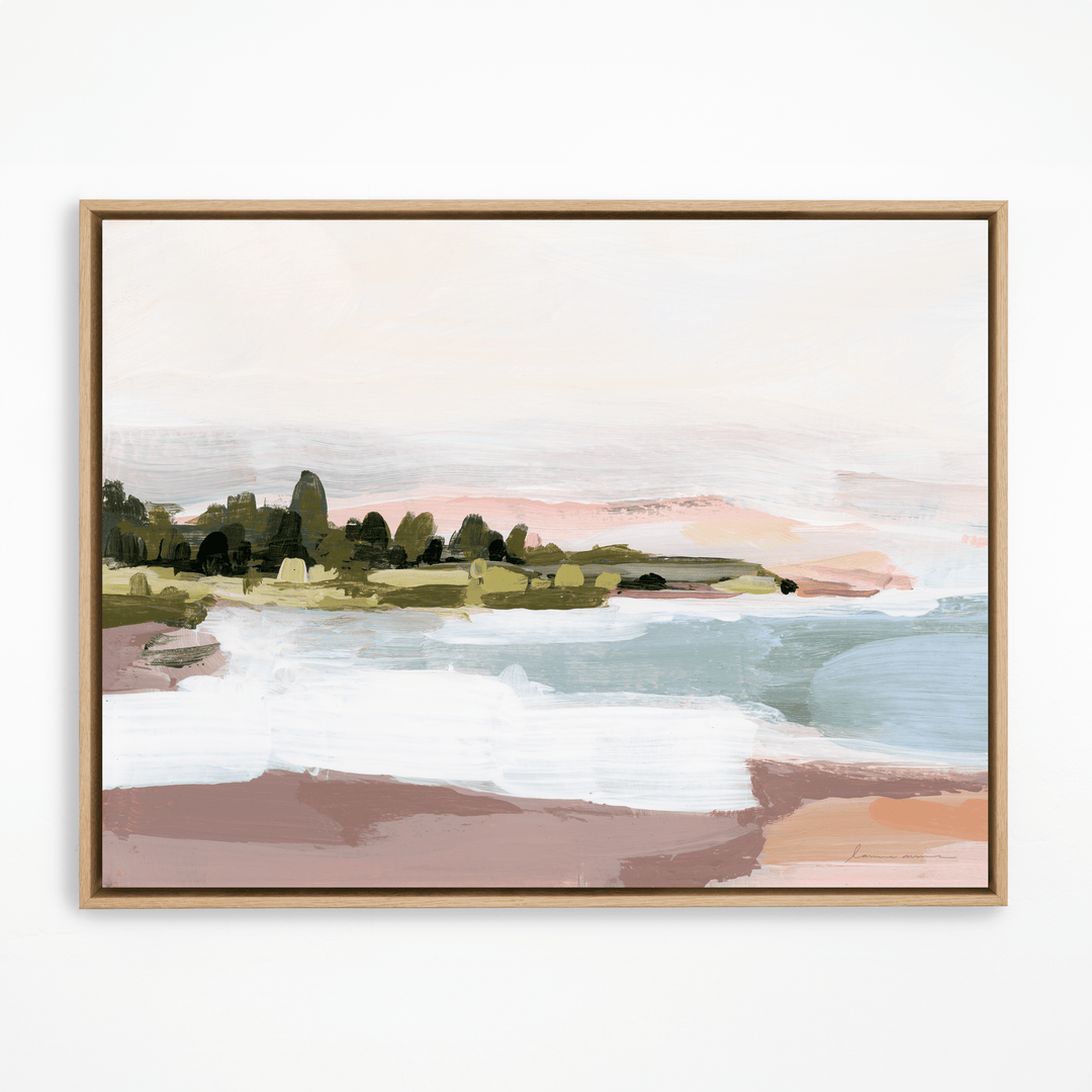 Sunset shore painting in natural frame