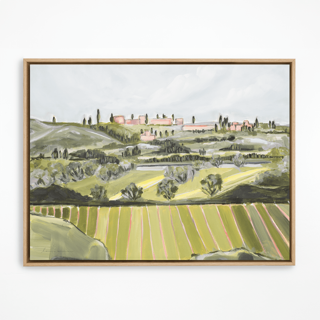 Tuscan hills painting with natural frame