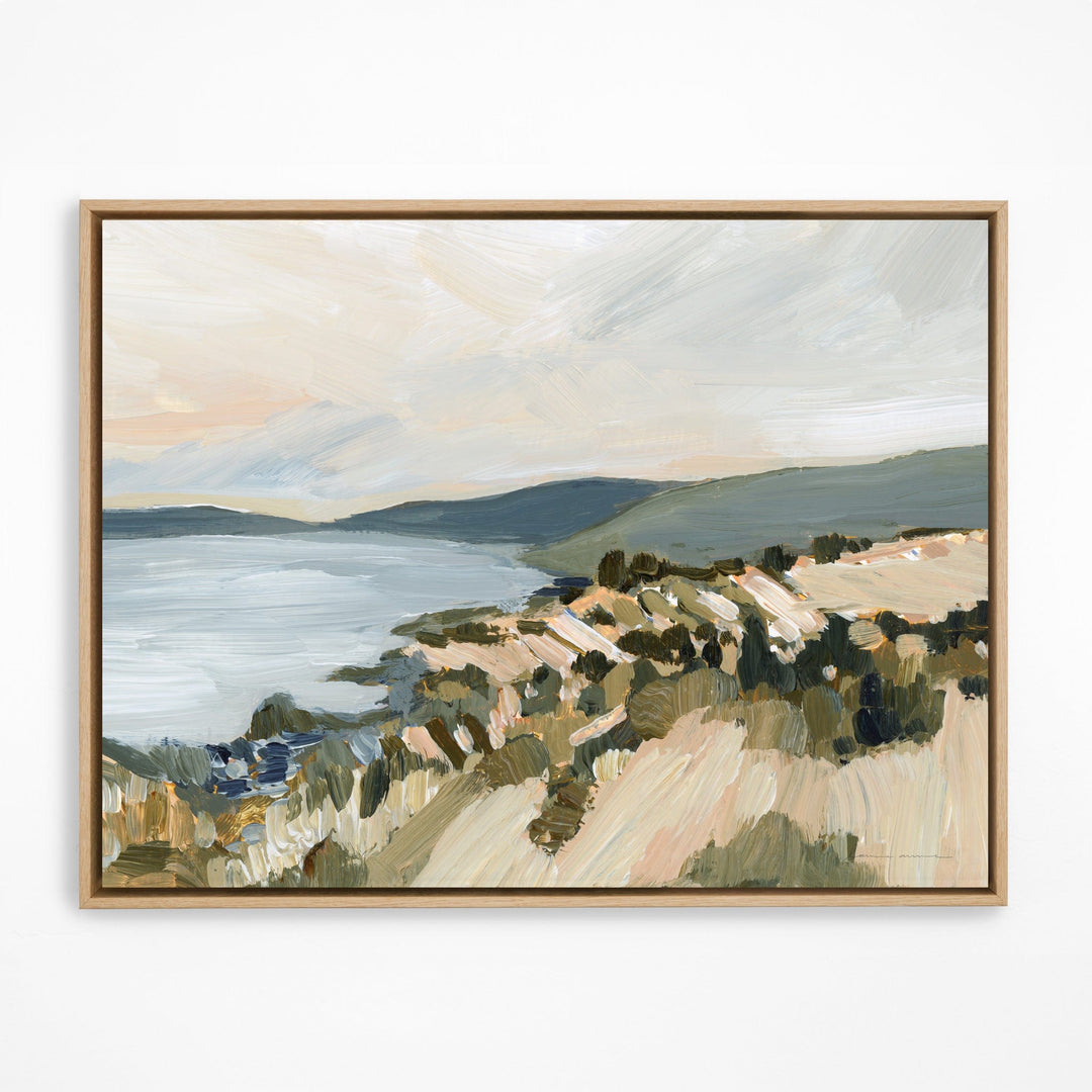Windy coast landscape painting in natural frame