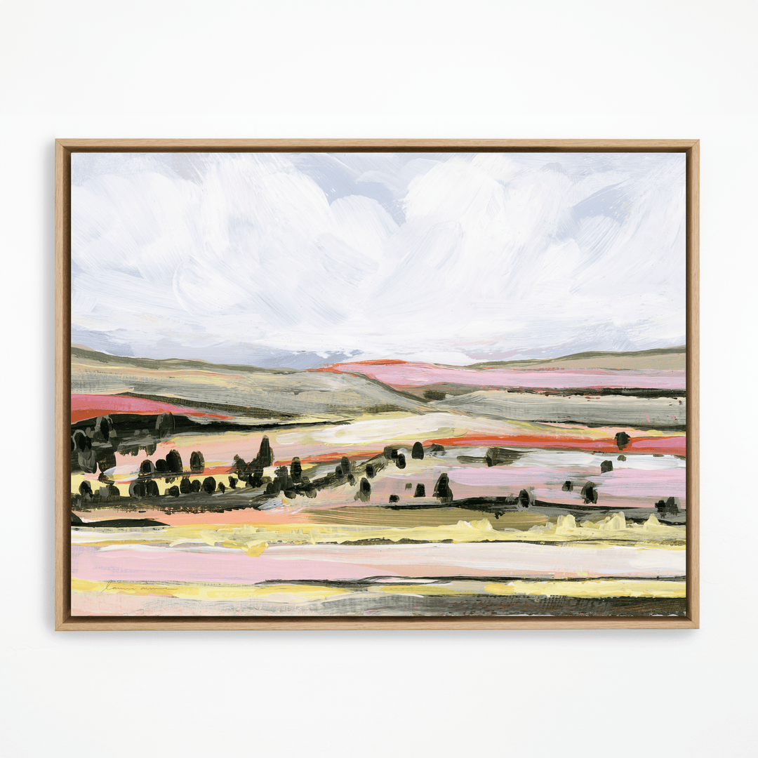 Yellow Hills landscape painting in natural frame