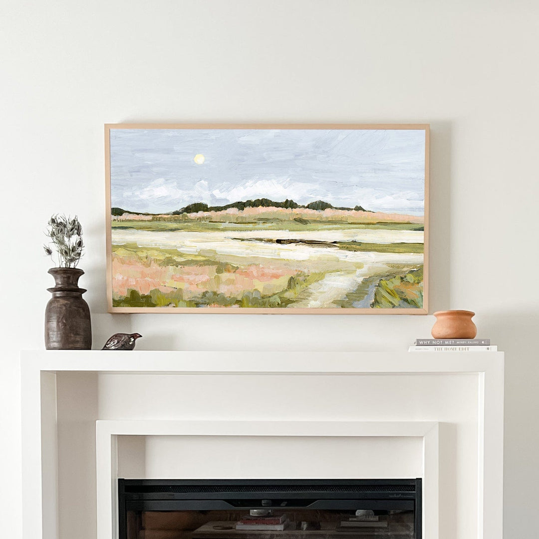 Cape Moon painting above fireplace