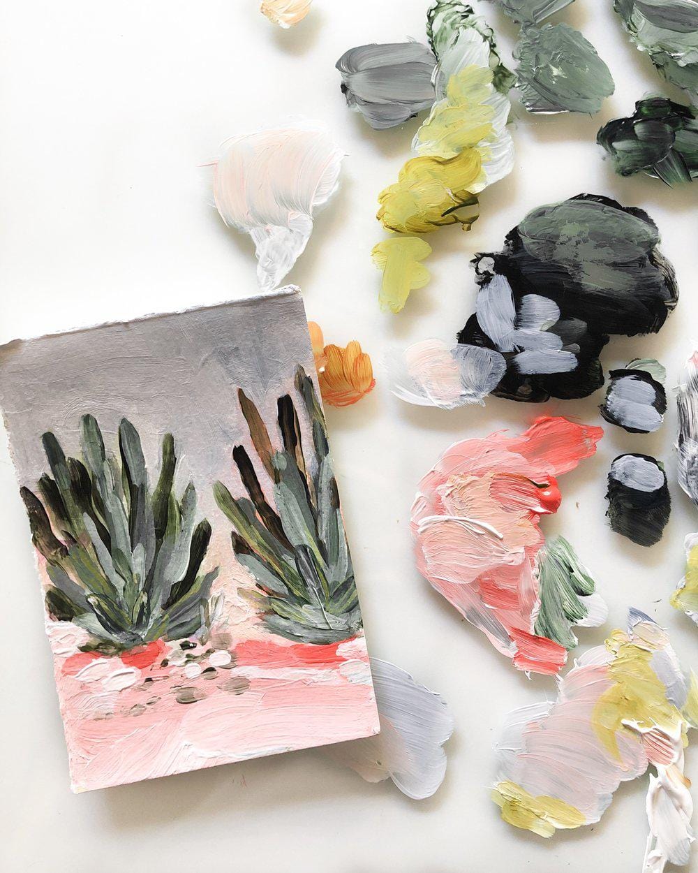 Abstract painting of cacti with paint splotches, IMG_0512