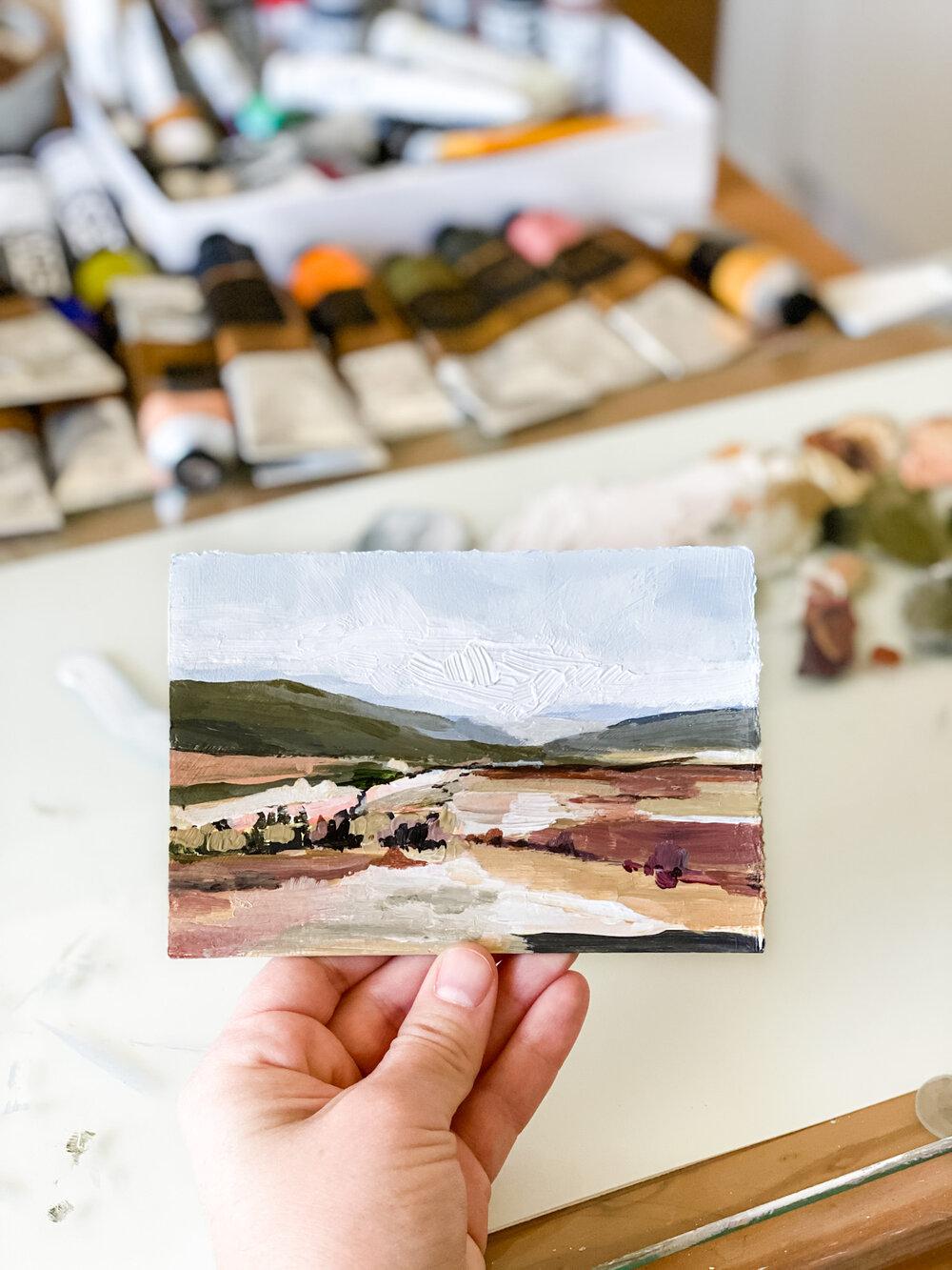 Tiny Olive Hills Acrylic Painting