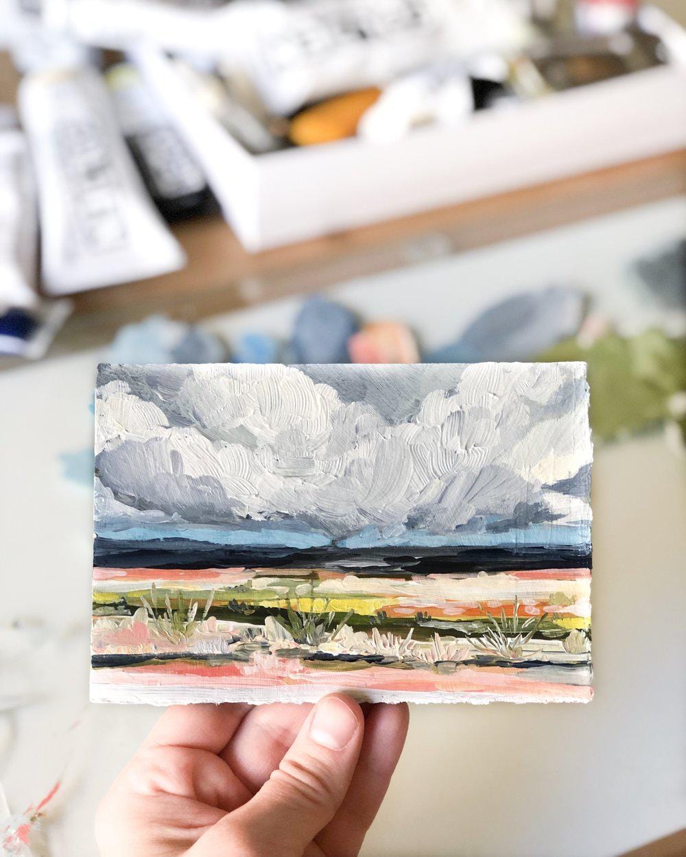 Hand holding landscape painting, IMG_0758