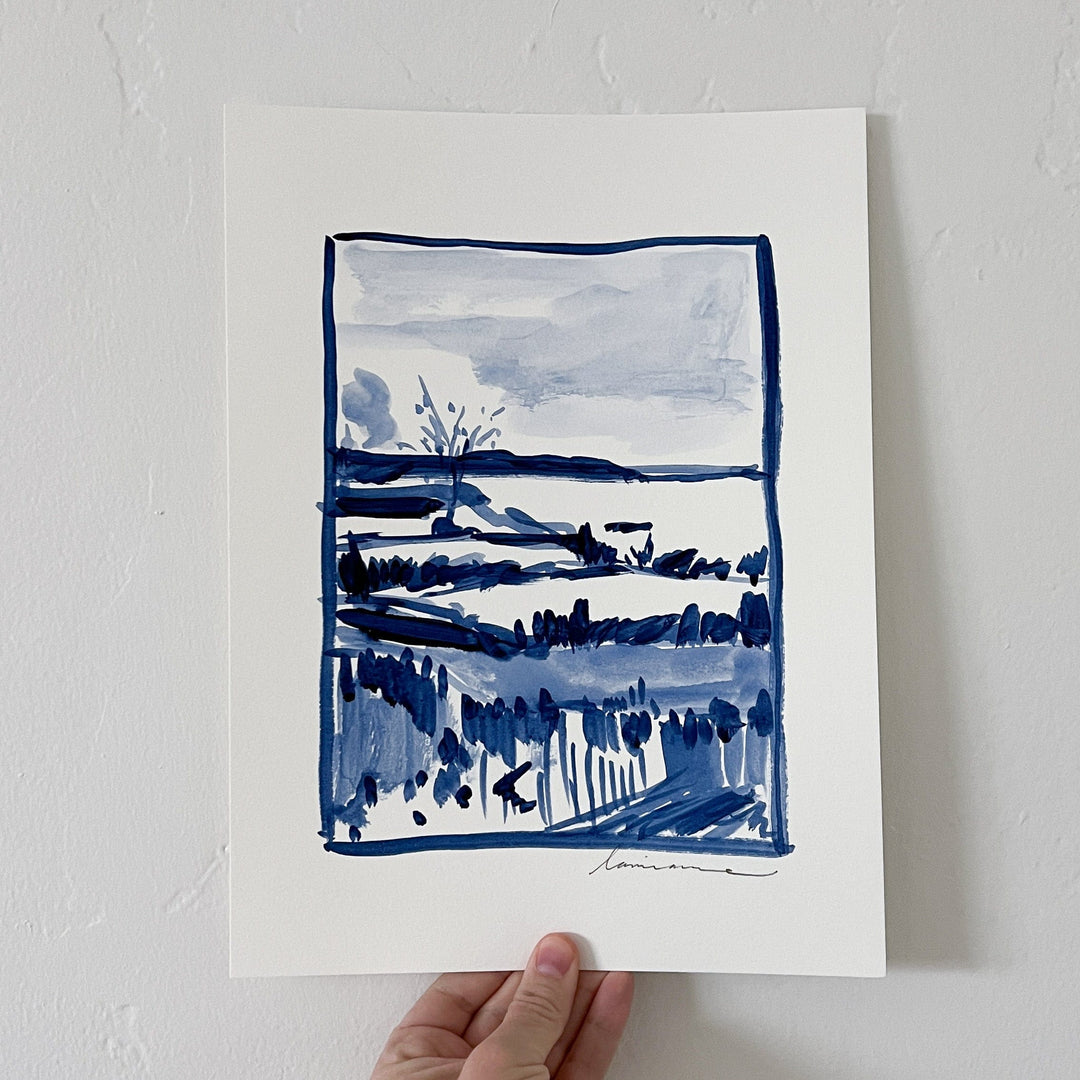 Blue ink landscape painting