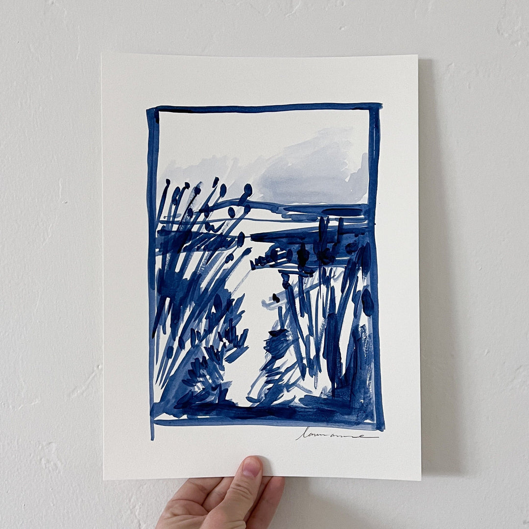 Blue ink landscape painting