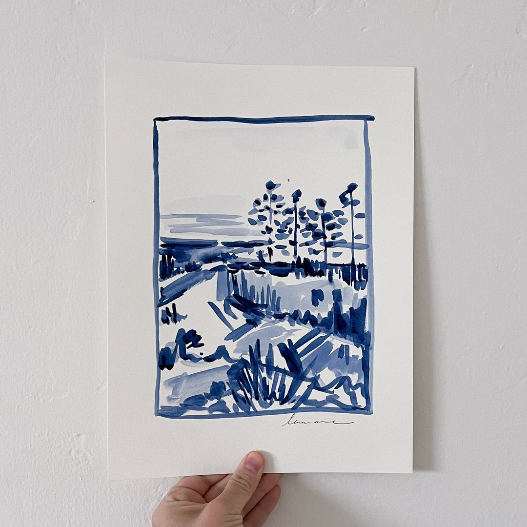 Blue and white landscape painting.