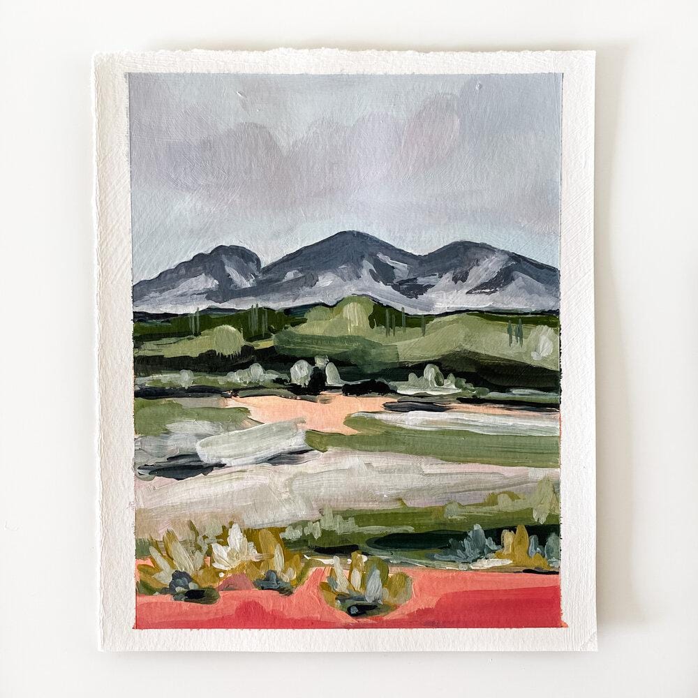 Landscape painting of mountains and desert, IMG_2216