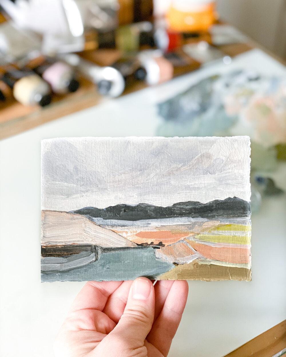 Hand holding landscape painting, IMG_2447