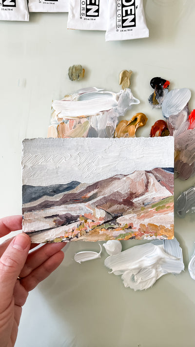 Framed "Blush Mountain" Tiny Landscape Original Painting