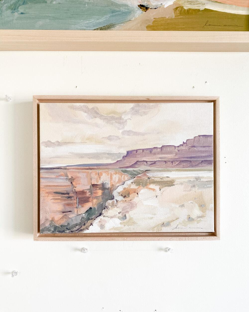 Canyon landscape painting, IMG_4198, in a wooden frame.