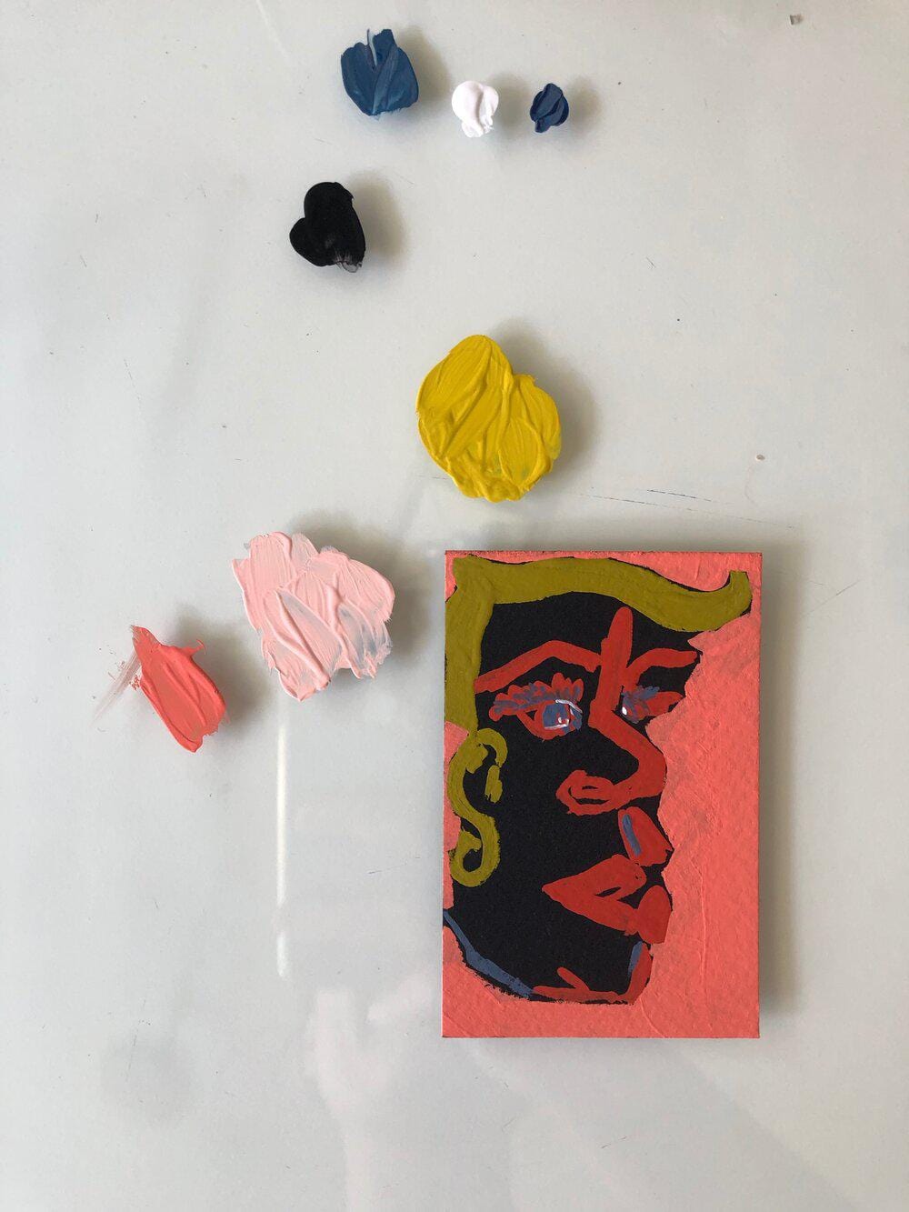 Abstract portrait painting with paint splotches (IMG_6492)