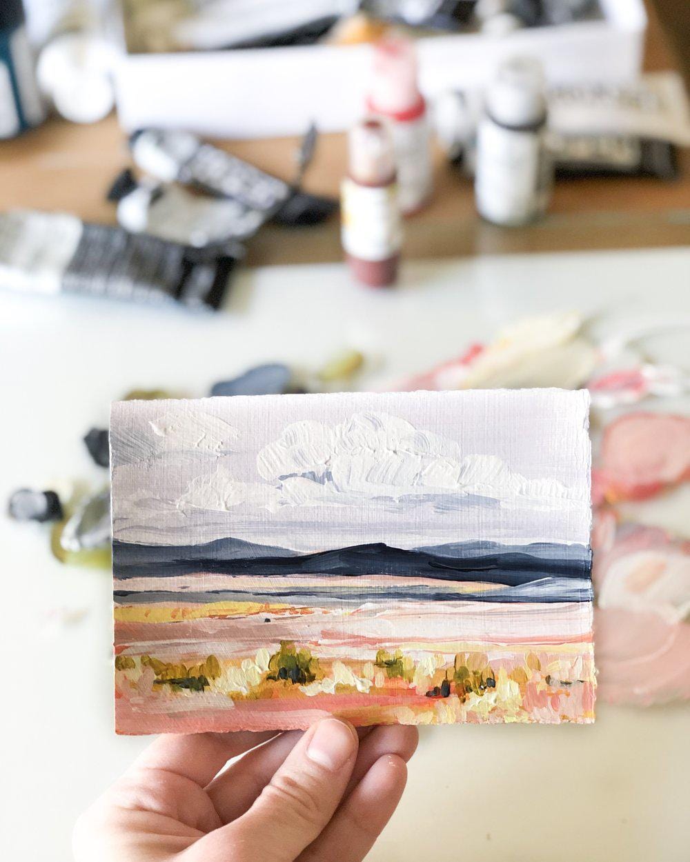 Hand holding landscape painting, IMG_8414