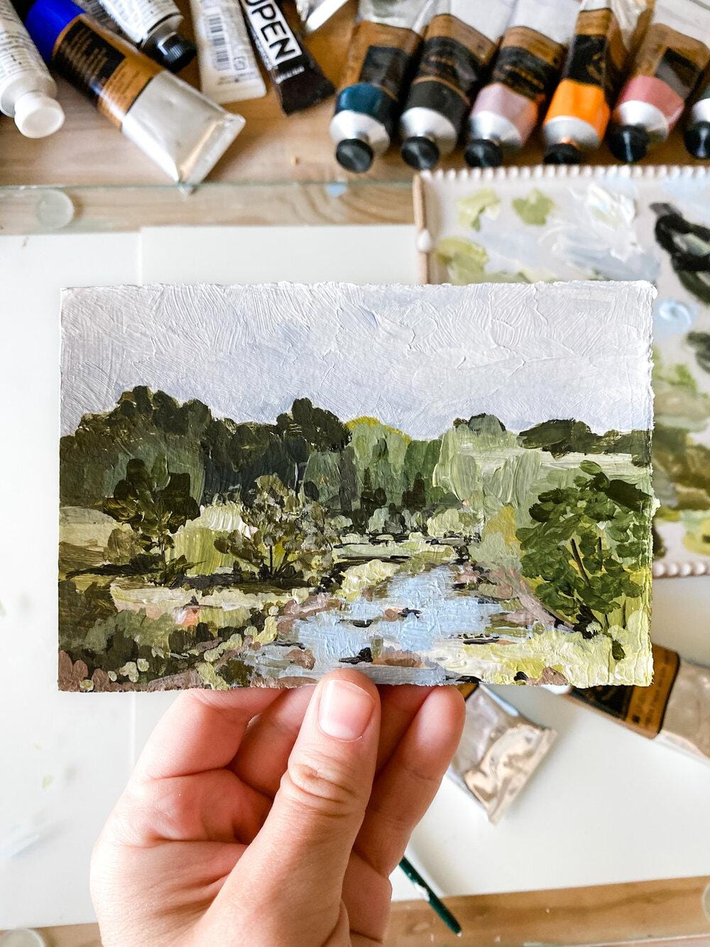 Hand holding landscape painting, IMG_8977