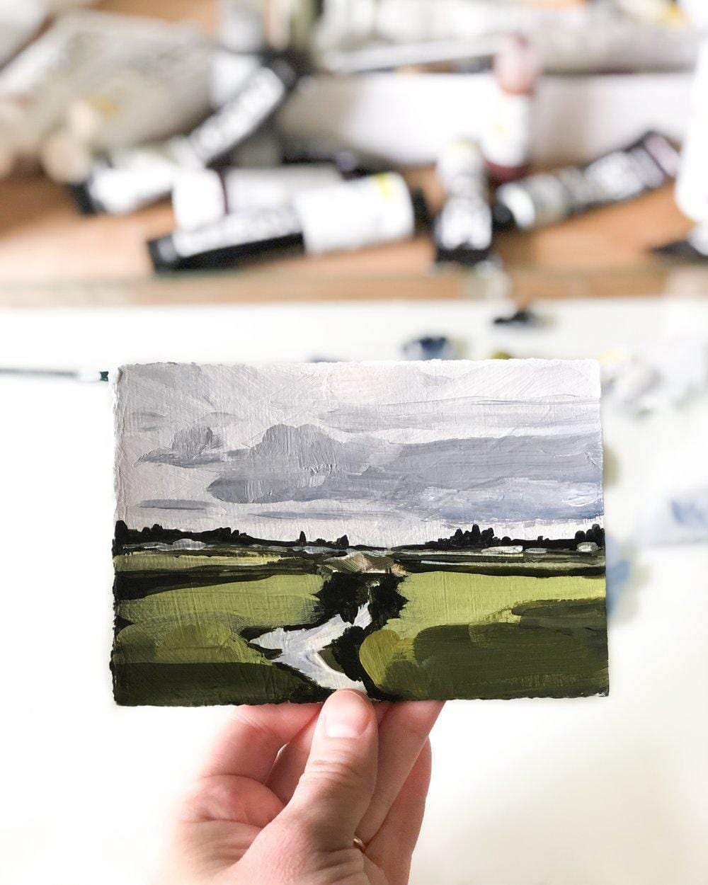 Hand holding landscape painting, IMG_9290