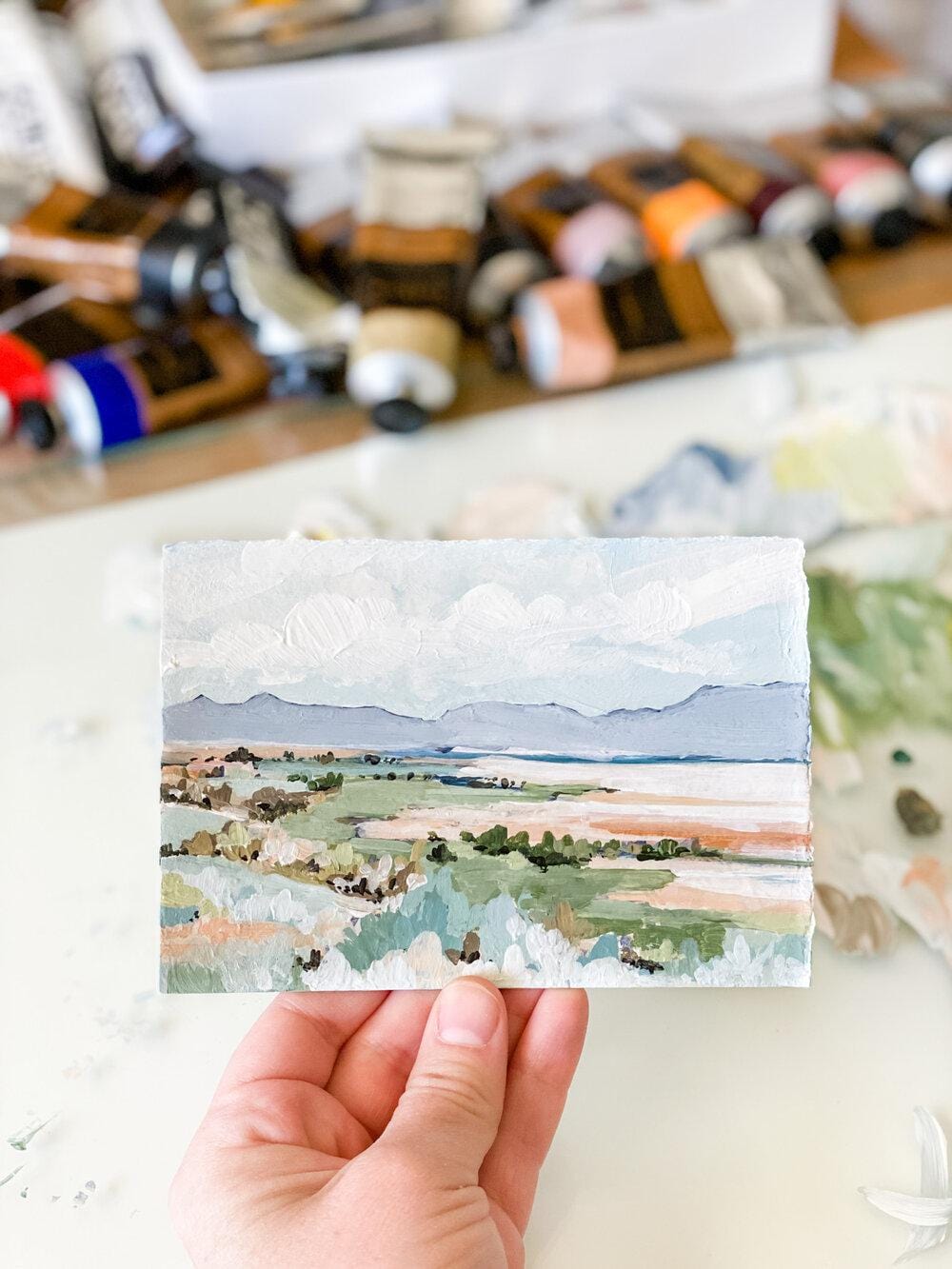 Hand holding landscape painting, IMG_9979