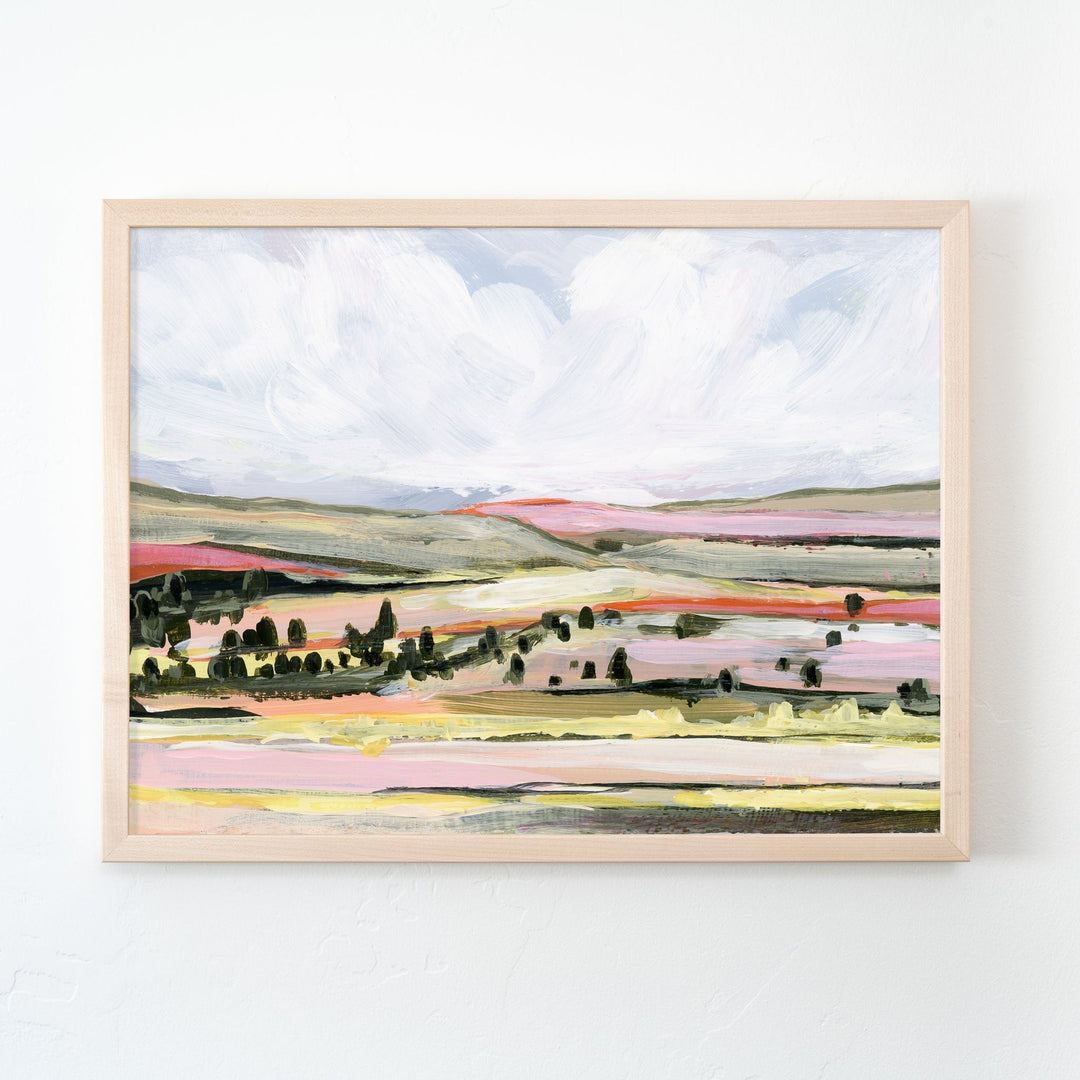 Yellow Hills landscape painting in wooden frame