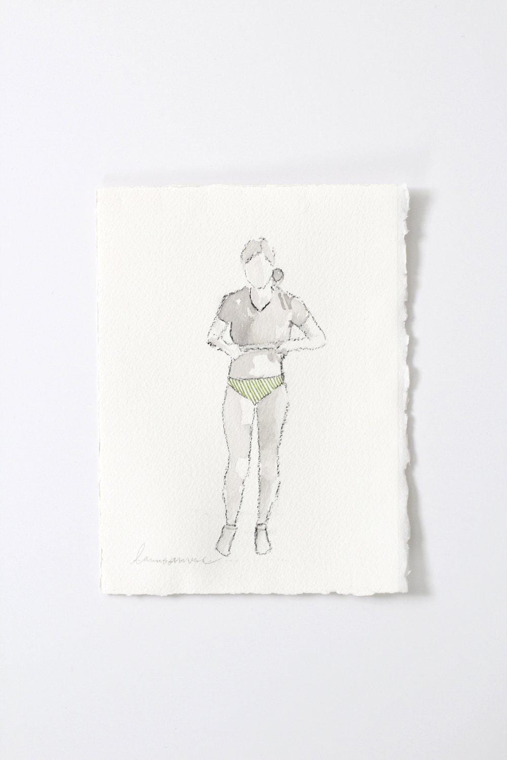 Woman in underwear watercolor sketch