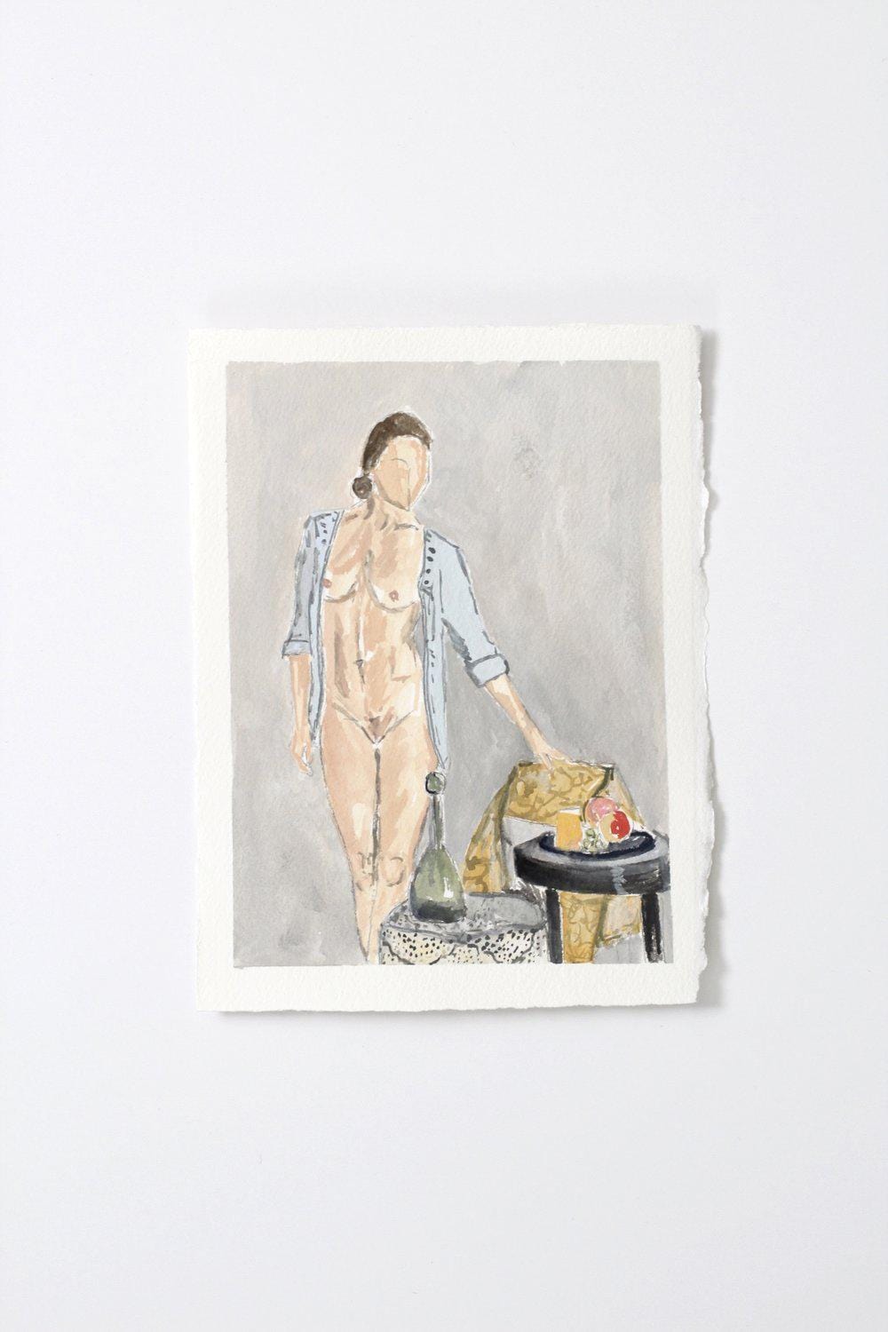 Nude watercolor painting, woman in open shirt, fullsizeoutput_2079
